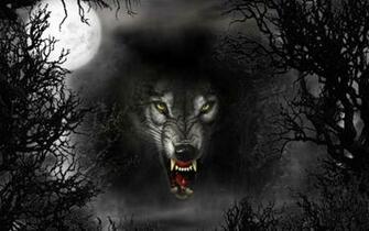 Trees Dark Night Moon Wolves Wallpaper