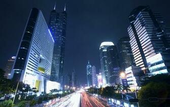 Wallpaper Shenzhen City Night Skyscrapers Road Lights China