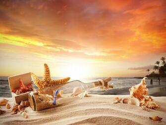Wallpaper Sea Beach Sand Box Shells Stars Bottle