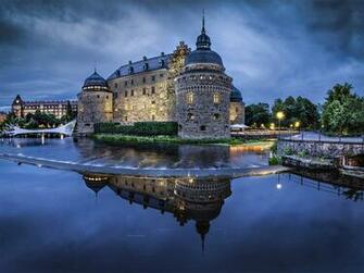 Made Orebro Castle Sweden Reflection Night Scenic Wallpaper