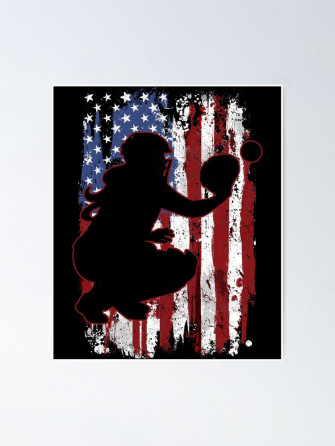 Catcher American Flag Softball Player Vintage Poster By
