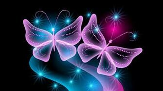Wallpaper Butterflies Neon Light Abstract Black