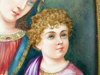 Signed E Ferard Painting On Porcelain Plate Of A Mother With Child