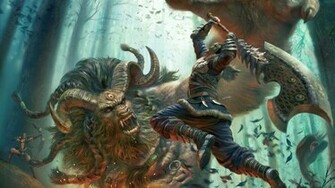 Epic Beast Warrior Fighting Wallpaper HD Fantasy Weapon A690