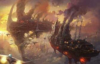 Wallpaper Clouds Sunset The City Smoke Ships Art Steampunk