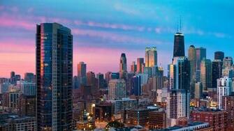 City Chicago Sunset Skyscrapers Wallpaper Background 4k Ultra HD
