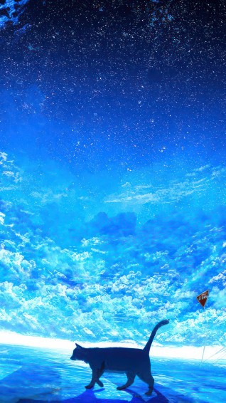 Anime Girl Cat Night Stars Sky Clouds 4k Wallpaper iPhone HD Phone