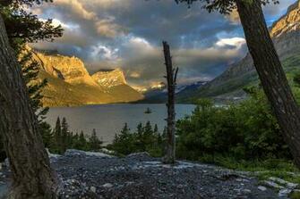 Montana Lake Mountains Cliffs Clouds Wallpaper Photos Pictures
