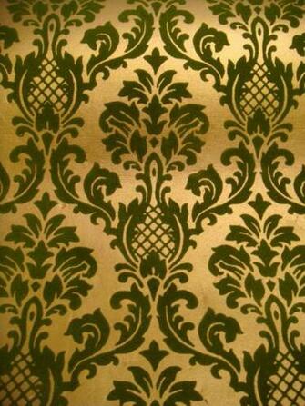 S Vtg Flocked Gold Brocade Wallpaper Deadstock Rolls Sq