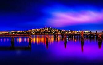 Wallpaper Landscape Night Lights New Zealand Wellington Image