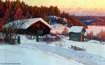 Wallpaper Drifts Fence Snow Cottage Desktop