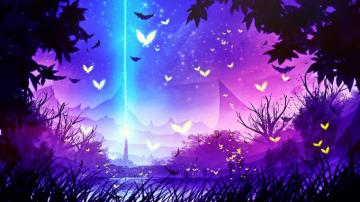Lake Landscape Firefly Forest Art 4k