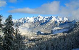 Mountains Snowy Winter Nature Wallpaper