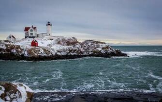 Winter The Sea Rocky Coast Lighthouse Landscape Wallpaper
