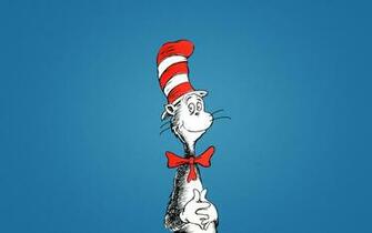 Wallpaper Cat In The Hat Blue Background
