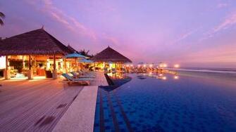 Tropical Beach Resort Evening Wallpaper Background Full HD 1080p