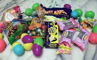 Brightly Colored Leftover Easter Candy Plastic Eggs Cadbury