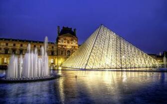 France Paris Louvre Museum Architecture Pyramid Night Water Lights