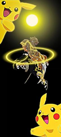 Zenitsu Neon Yellow Mode On Pikachu