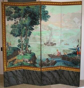 French Scenic Wallpaper Screen Bucolic Setting With Shepherds