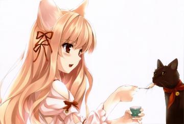 Animal Ears Bell Blonde Hair Bow Brown Eyes Cat Catgirl