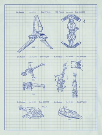Star Wars Vehicles And Space Ships Screen Printed Patent Poster