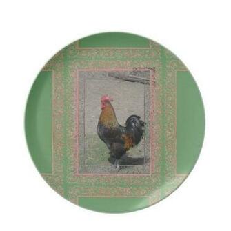 Farm Theme Rooster Plate Green Background