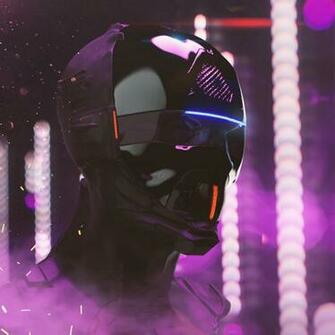 Wallpaper Mask Helmet Cyberpunk Robot Neon