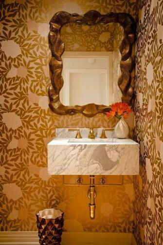 Osborne And Little Asuka Wallpaper Gold Metallic Powder Room