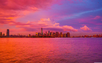 New York City Pink Sunset Ultra HD Desktop Background Wallpaper