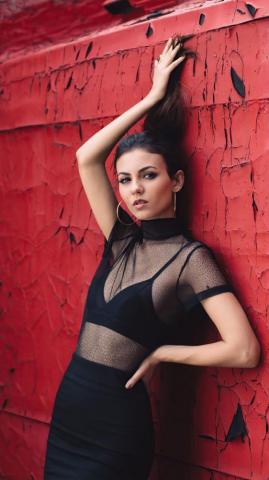 Victoria Justice In Black Dress Red Background 4k Ultra HD Mobile