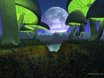 Bright Colorful Fantasy Fiction Forest Fungus Glowing Grass Landscape