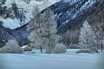 Mountains Winter Snow Cabin Wallpaper Desktop