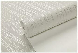White Cream Silver Grey Strip Line Embossed Textured Wallpaper