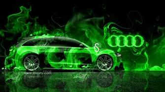 Audi A6 Avant Quattro Green Fire Abstract Car HD Wallpaper