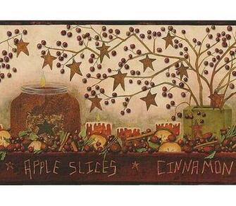 Primitive Rosehip Apple Candle Wallpaper Wall Border