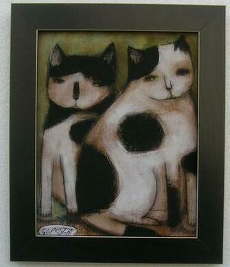 Primitive Cats Girl Talk Pictures Framed Country Picture