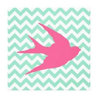 Pink Bird Silhouette On Chevron Stripes S Prints