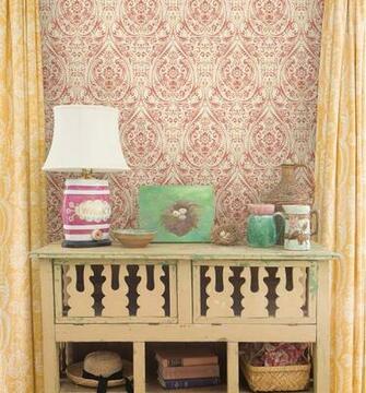 Coral Damask Wallpaper