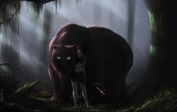 Wallpaper Forest Girl Monster Art Spear Beast Druid Burning