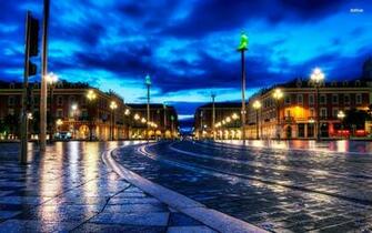 High Resolution City Street At Night Background Wallpaper HD