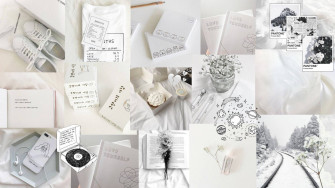 White Luxury Collage Doodles Aesthetic Wallpaper