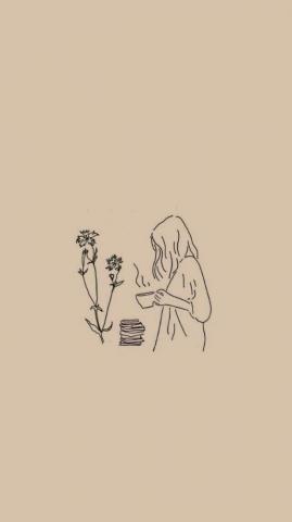 Flower Girl Minimalist Wallpaper Cartoon Line Art