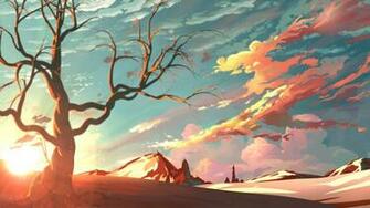 Nature Digital Art Artwork Snow Sunset Clouds