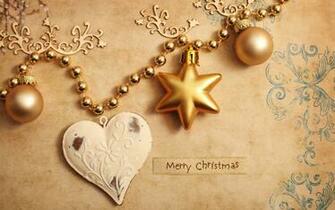 Merry Christmas Heart Golden Star Globe HD Wallpaper