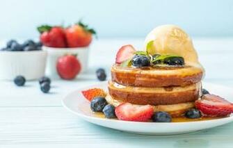 Wallpaper Berries Blueberries Strawberry Honey Pancakes