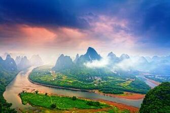 Nature Landscape Sunrise Mist Mountain River Clouds Guilin