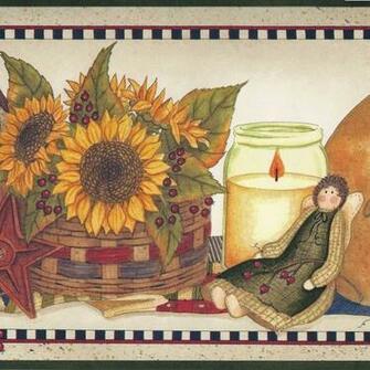 Country Folk Art Angels On Collectibles Shelf Wallpaper Border A017