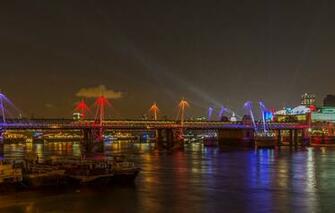Wallpaper Night Bridge Lights River London Uk Boats Golden