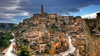 City Matera Italy Medieval Hills Ruins Town Building Panorama